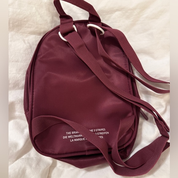 Adidas Mini Maroon Backpack with White Stripes - Picture 2 of 4